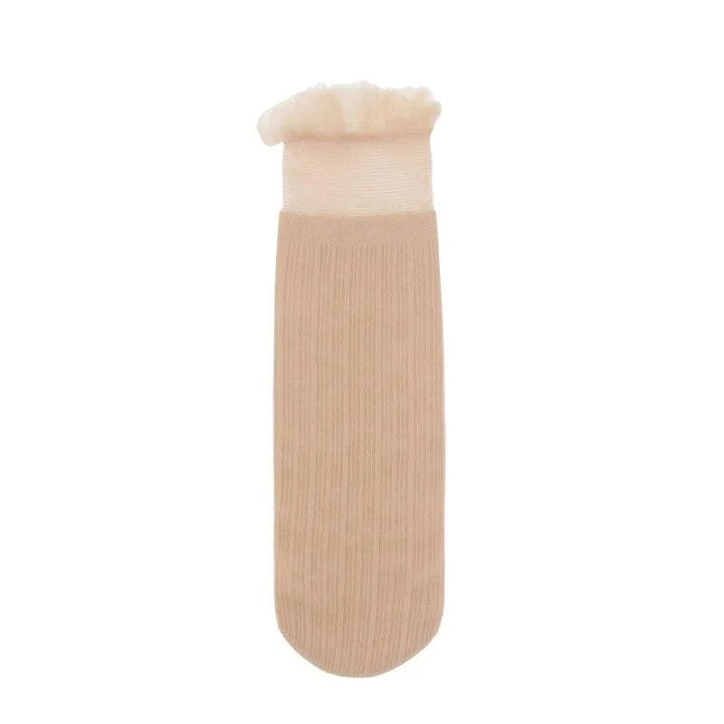 Velvet Woman Socks Ultra-thin Transparent Lace Frilly Ruffle Socks Women Fashion Summer Japane Style Harajuku Retro Long Socks One Size beige