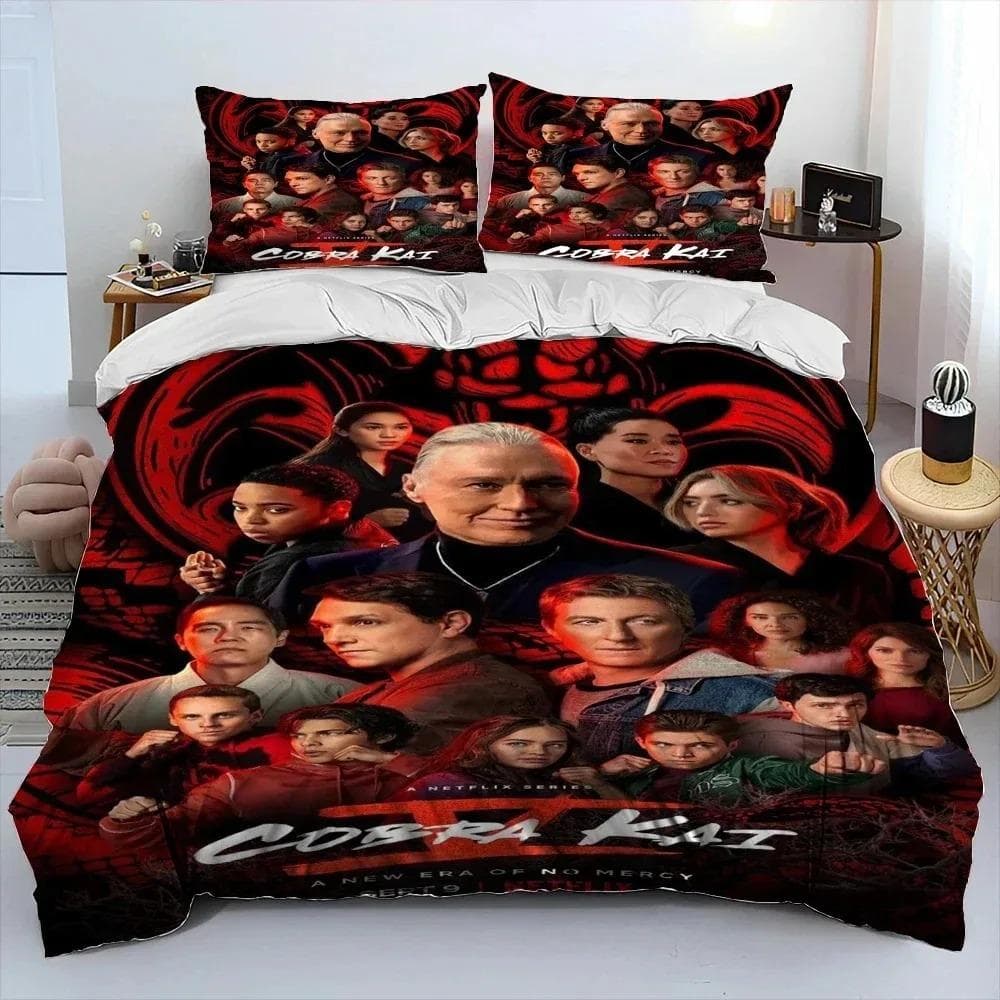 3D Print Cobra Kai Karate Bedding Set Duvet Cover Bed Set Quilt Cover Pillowcase Comforter king Queen Size Boys Adult Bedding 228X228cm-3pcs