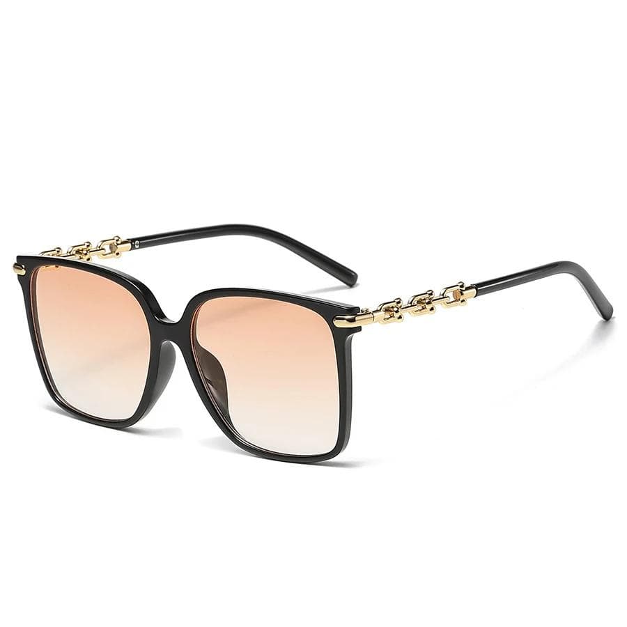 Vintage Designer Big Square Sunglasses Women Luxury Fashion Metal Chain Punk Pink Shade UV400 Protection