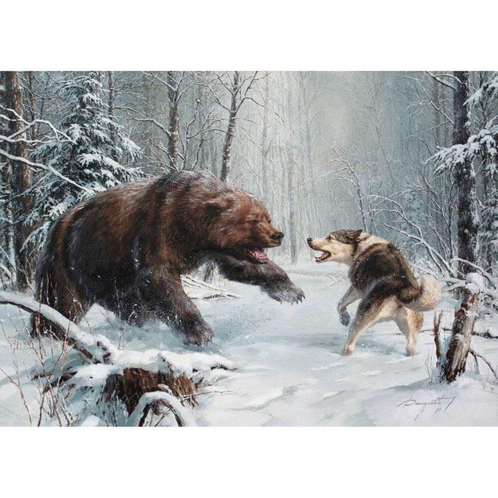 5D DIY Diamond Painting Mosaic Bear and Wolf Diamond Rhinestone Embroidery Cross Stitch 30X40CM