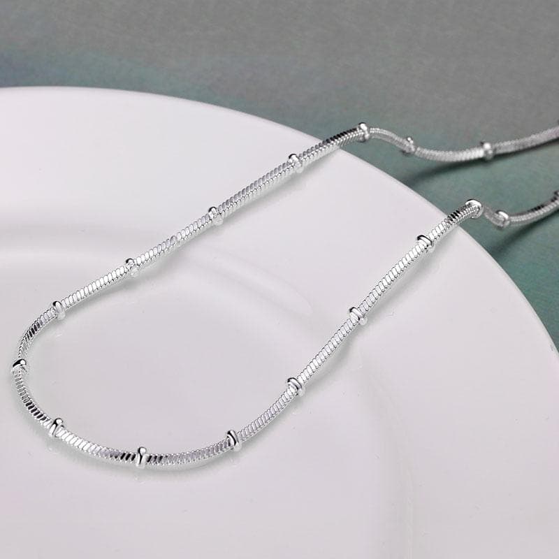 18/20 Inch Snake Chain Beads Necklace 925 Sterling Silver Fashion Jewelry 45cm