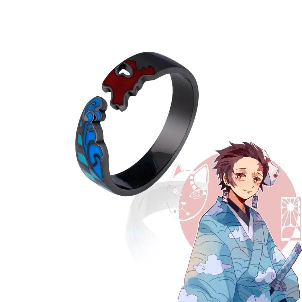 Demon Slayer Series Cosplay Ring Kimetsu No Yaiba Metal Enamel Open Adjustable Finger Ring for Women Men Anime Accessories resizable