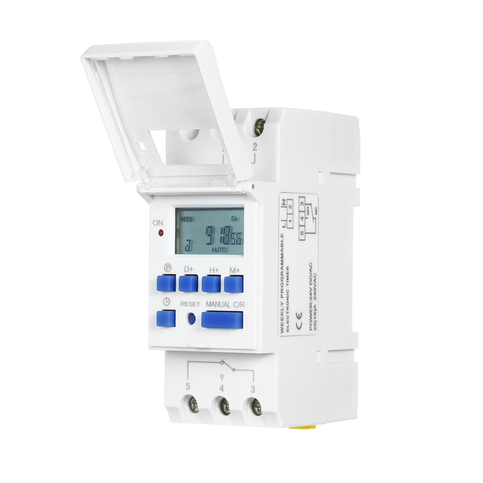 THC15A Digital LCD Power Programmable Timer Switch Relay 16A Amp Electronic Weekly 7 Days 16 On & 24V white