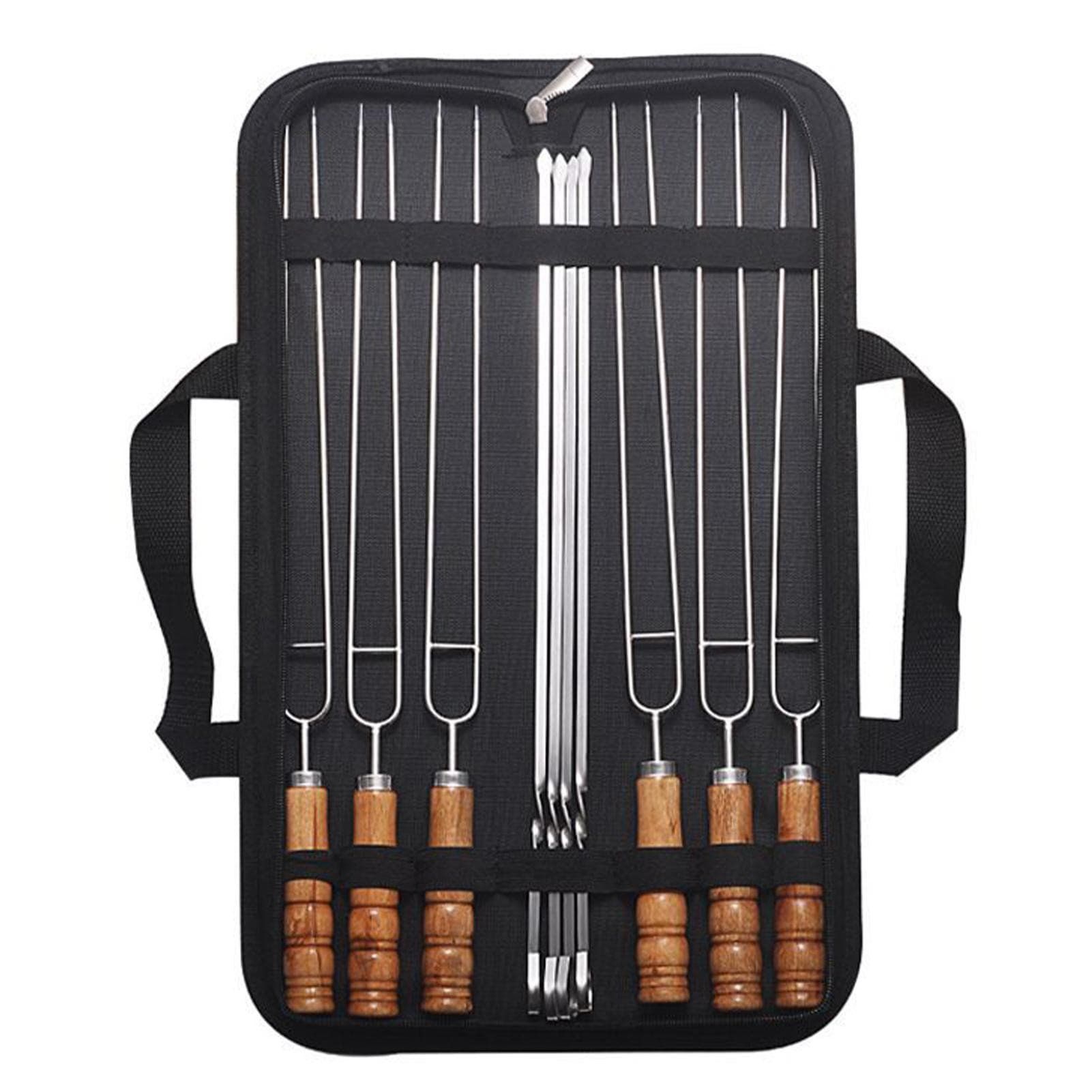 Barbecue Skewers 201 Stainless Steel U Shaped Reusable BBQ Fork Sticks with Wooden Handle for