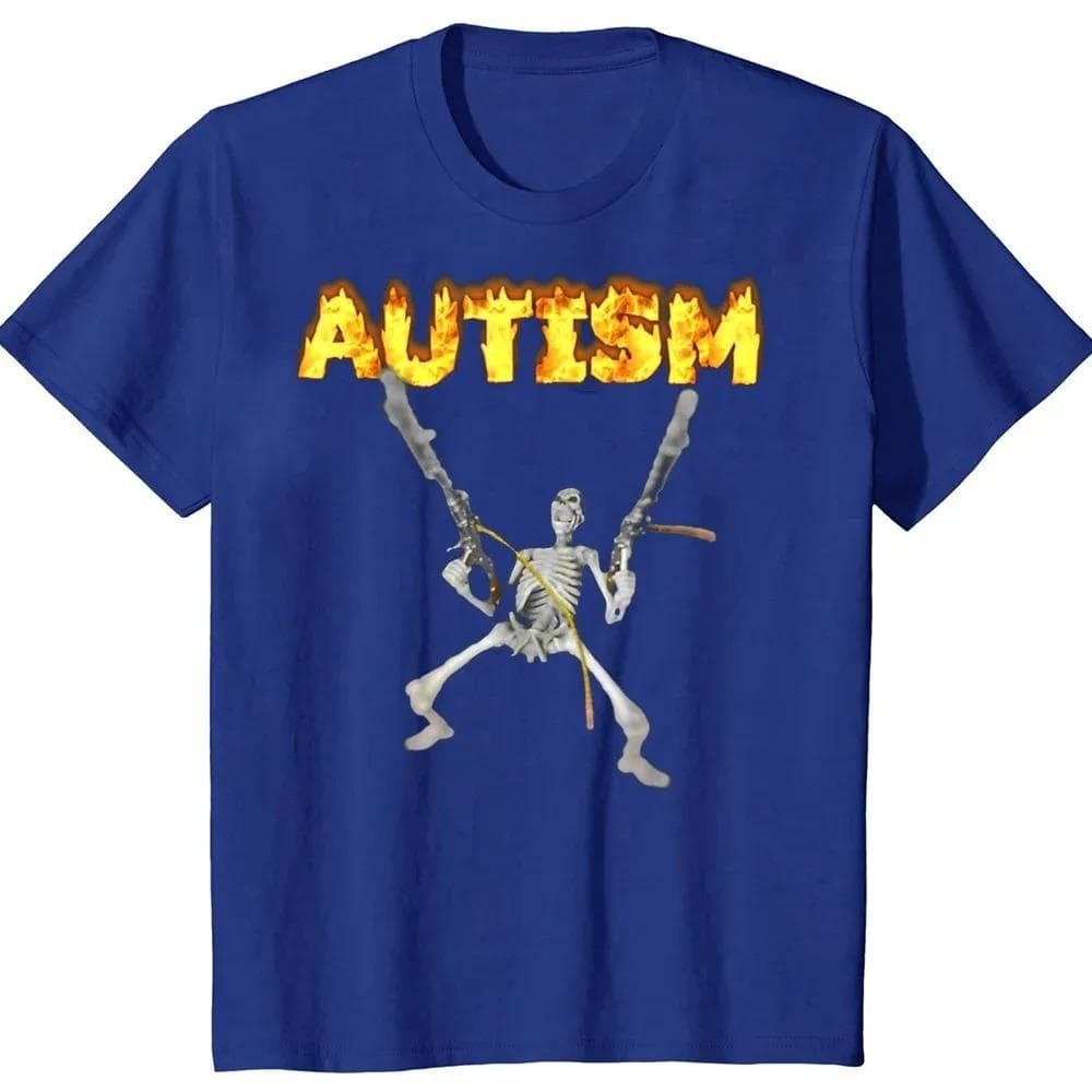 Retro Autism Skeleton Funny Men Women T-Shirt Neurodivergent Autism Awareness Support Graphic Tee Halloween Gifts Men Clothes XL navy blue