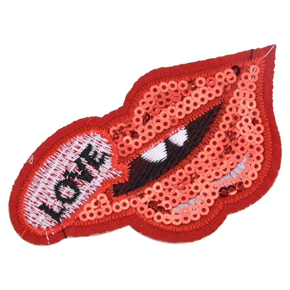 2pcs DIY Embroidered Sequins Red Lips Patch Sewing Sticker for Clothing Bags Hats  (Type B)