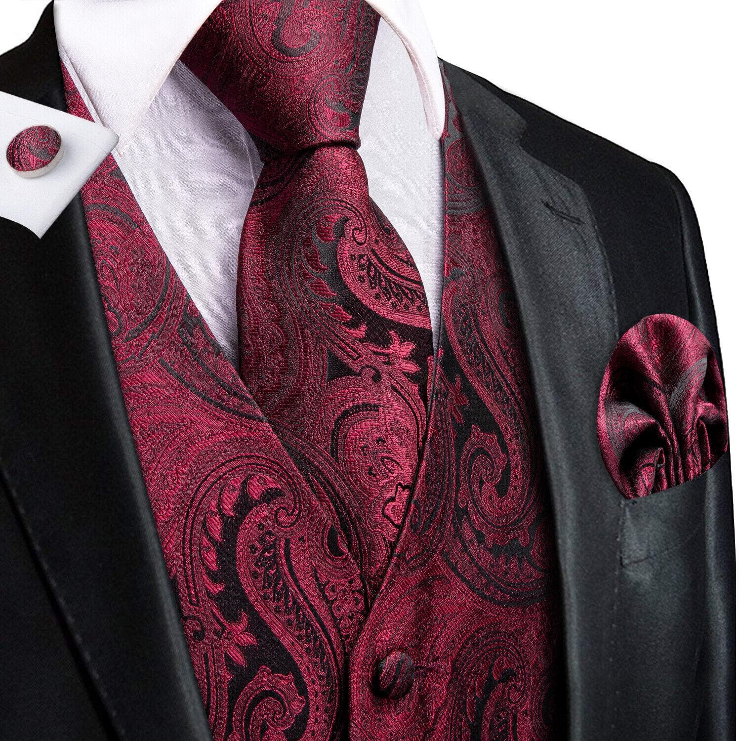 Hi-Tie Tuxedo waistcoat for Men Suit Vest Necktie Handkerchief Cufflinks Set for Wedding Business 2XL