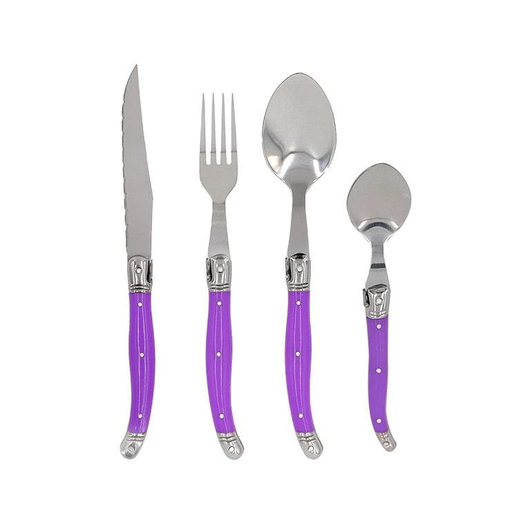 4-24pcs Laguiole Tableware set Rainbow Cutlery Black Plastic Handle Dinnerware Stainless Table Knife Dinner Fork Spoon Teaspoon