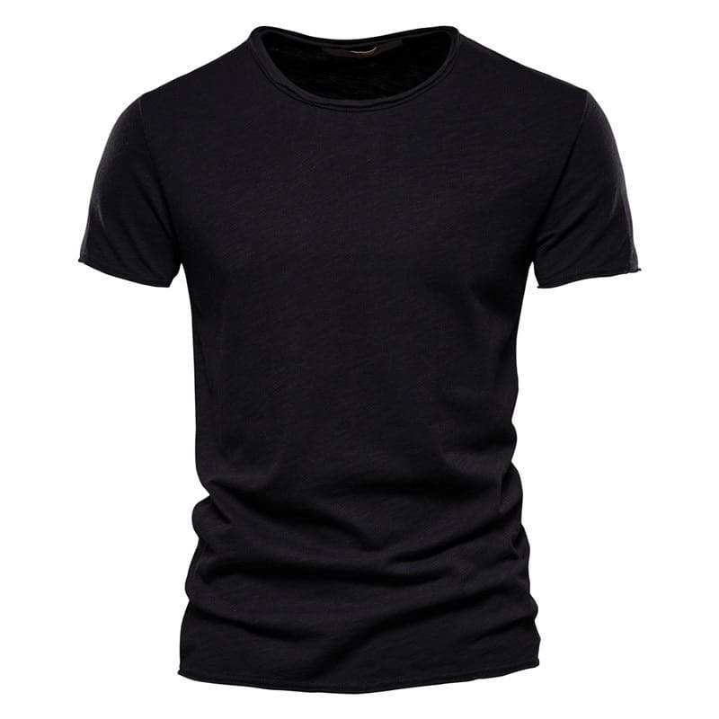 Usegiraffe Brand Quality Elasticity T-Shirt Men's O-neck Slim Fit 100% Cotton T-shirt Fashion Short Sleeve T Shirt Men's Tops Casual Tshirt L black