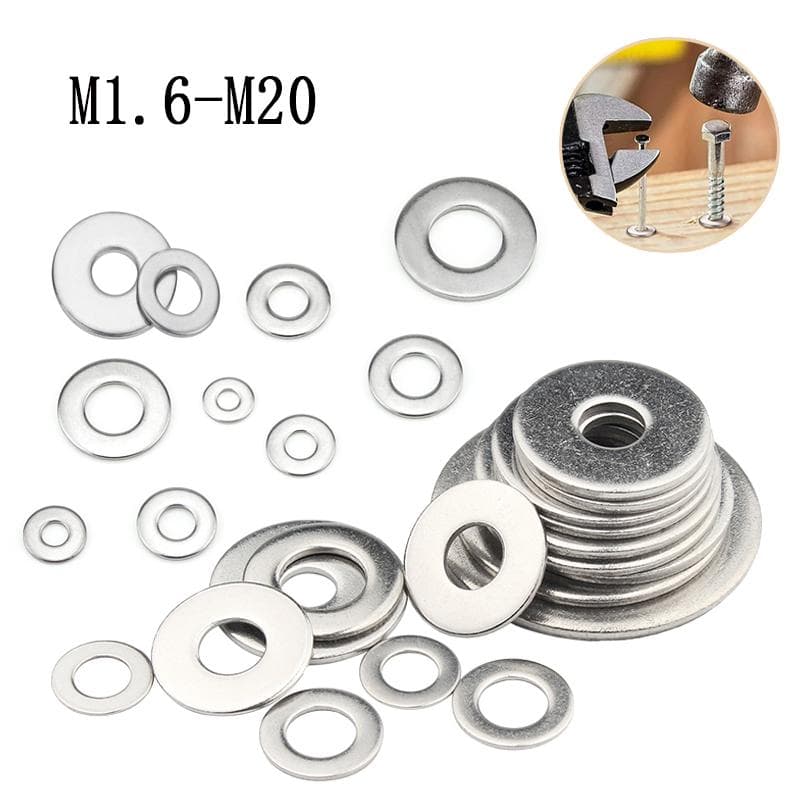 5-100pcs 304 stainless steel flat washer metal flat washer M1.6 M2.5 M3 M4 M5 M6 M8 M10 M12 M14  M18 M20 M5x10x0.8mm 50pcs