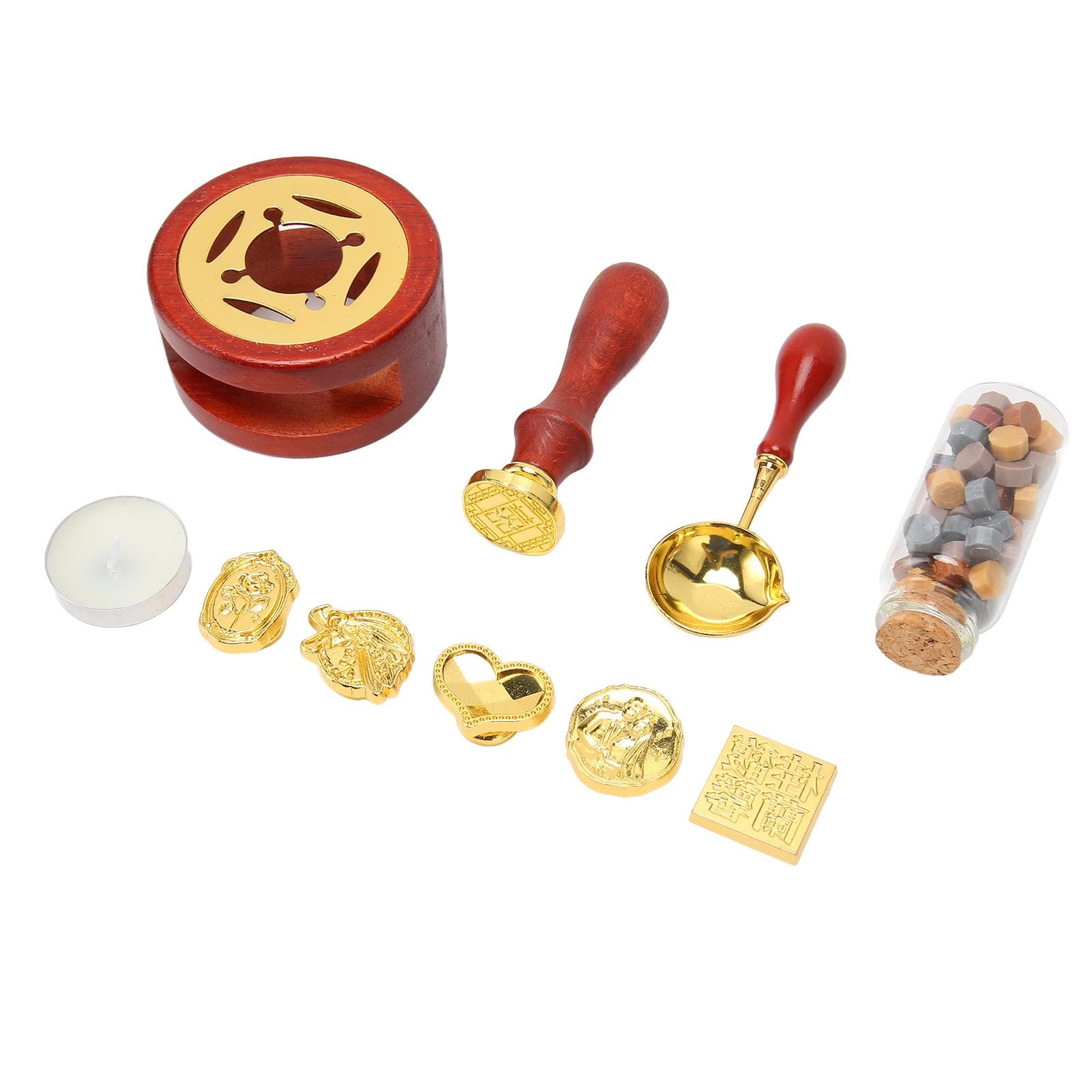 Wax Sealing Stamp Kit with 5 Replaceable Stamp Heads Sealing Wax Warmer Spoon Sealing Stamp Kit for