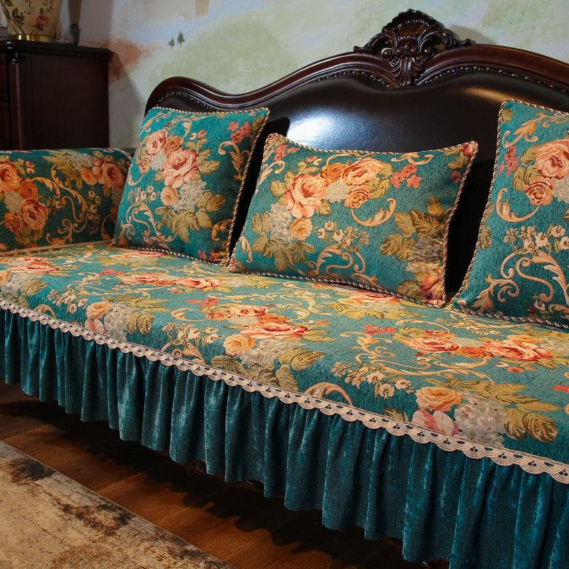 Embroidered Irregular Edge Sofa Cover Chenille Non Slip Sofas Towel Pillowcase European Style Red Green Sofa Cushion with Hem 60x60cm Hand towel