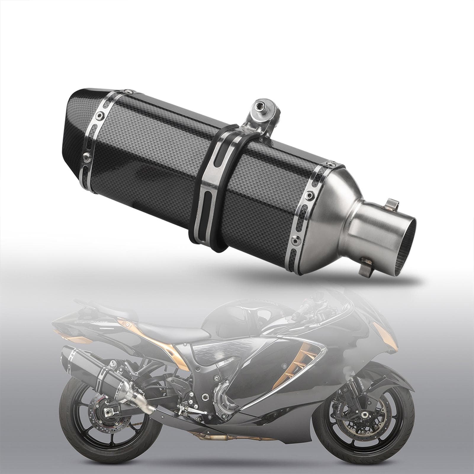 1.5-2in Inlet Motorcycle Exhaust Muffler Pipes Slip on Silencer Carbon Fiber Style Tail Tube High