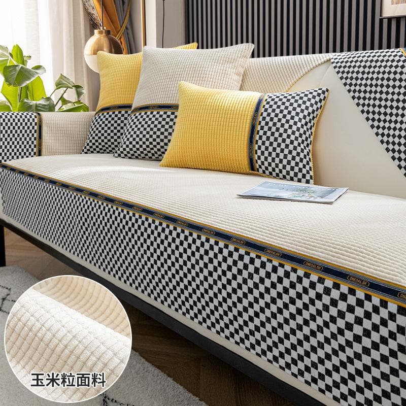Thicken Plush Sofa Mat Checkerboard Split Joint Couch Cushion Living Room Winter Sofas Cover Soft Universal Sofa Cushion Towel 70x70cm 1pcs