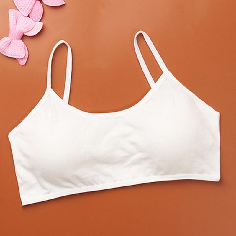 Girls Soft Underwear Cotton Bras Kids Sports Teenage Children Solid Color Tank Tops white