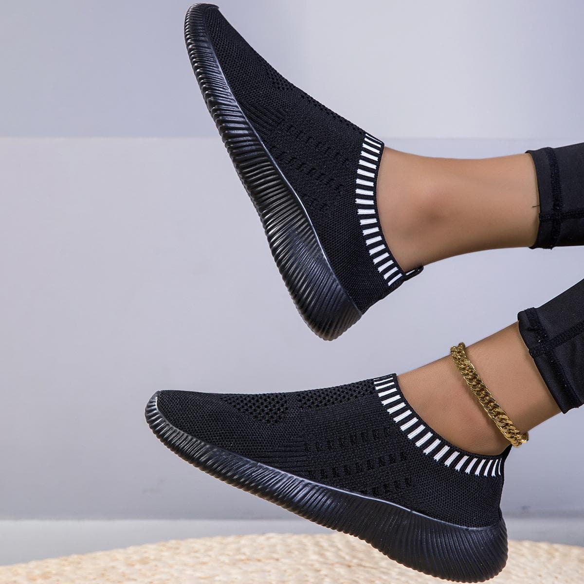 Women Knit Vulcanized Shoes High Quality Simple Sneakers Slip-On Flats Loafers Plus Size 42 Comfortable Soft Walking Flat 36