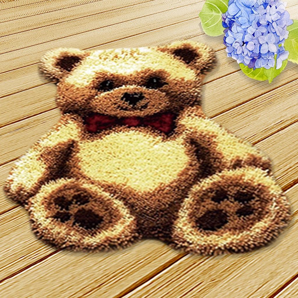Toy Bear Latch Hook Kits Rugs Cushion Crafts Embroidery for Beginners White 50 x 40cm brown