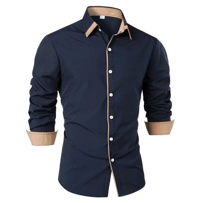 Men's Shirt Casual Shirt Button Up Shirt Long Sleeve Daily Clothing M navy blue