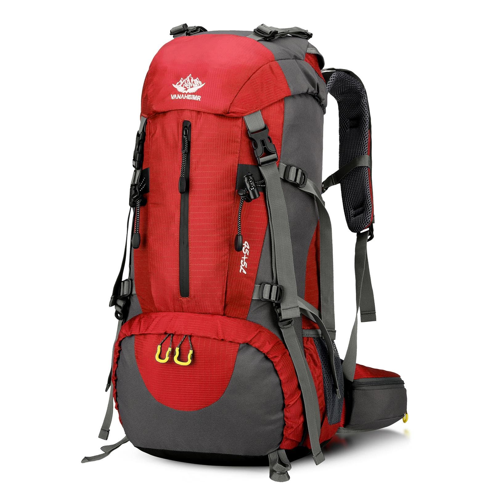 50L Hiking Backpack Waterproof Camping Backpack with Rain Cover Travel Day Pack Bag with Shoe red
