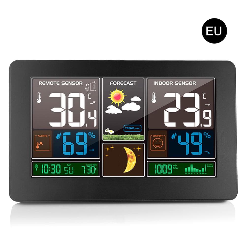 Wireless Weather Station Indoor Outdoor 3-in-1 Weather Thermometer Hygrometer Barometer USB Powered EU Plug black