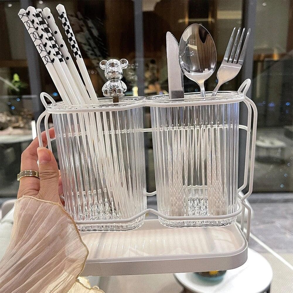 Kitchen Cutlery Organizer Chopstick Spoon Holder Utensil Drying Rack Kitchen Storage Holder white