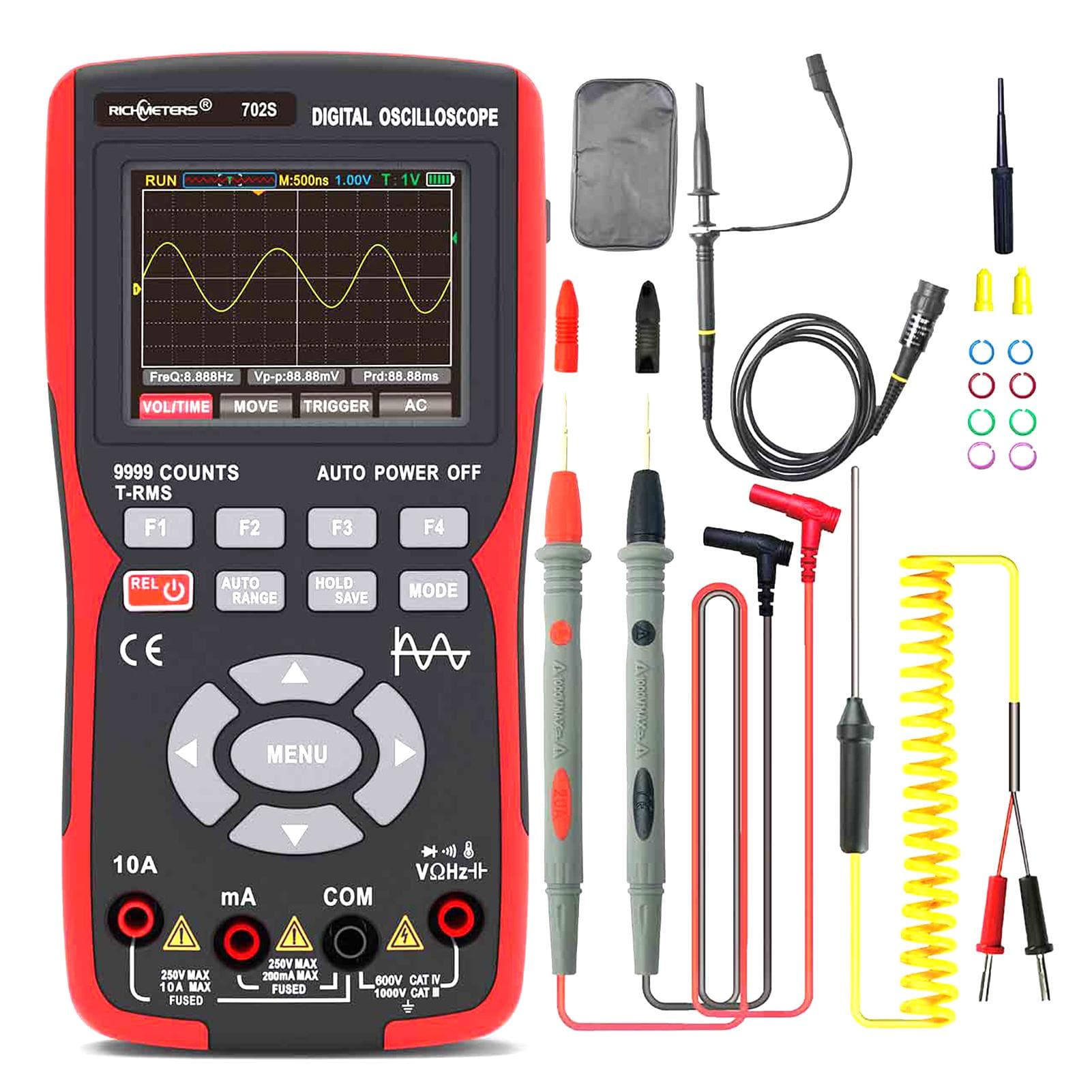 Oscilloscope Multimeter Handheld LCD Digital Multimeter & Oscillometer 2-in-1 Universal Meter Scope red