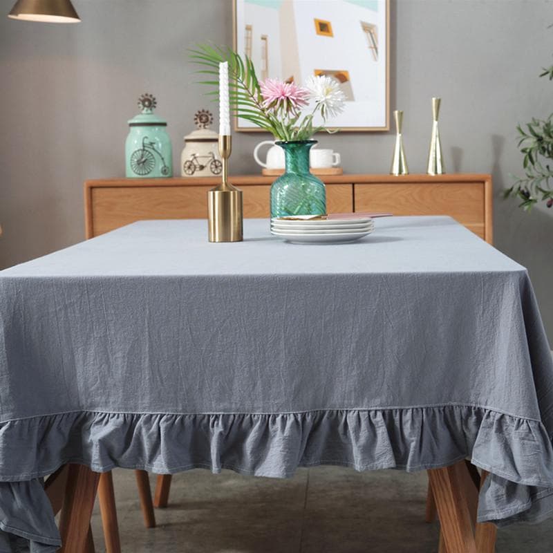 Solid Color Washed Cotton Ruffle Edge Tablecloth Desktop Photo Decoration Background Cloth Dining Desk Dustproof Table Cover 90x90cm