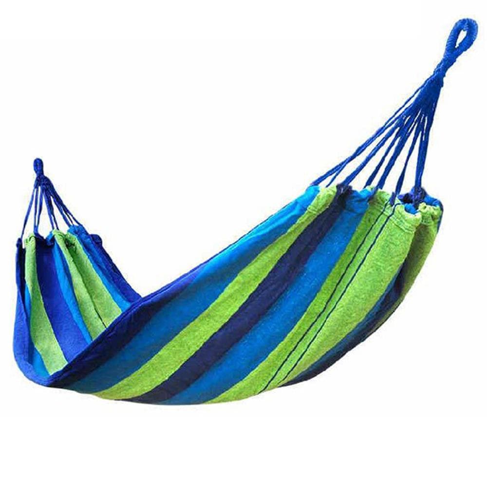 Portable Striped Camping Hammock Swing with Storage Bag for Outside Indoor Tree 330lb Capacity blue