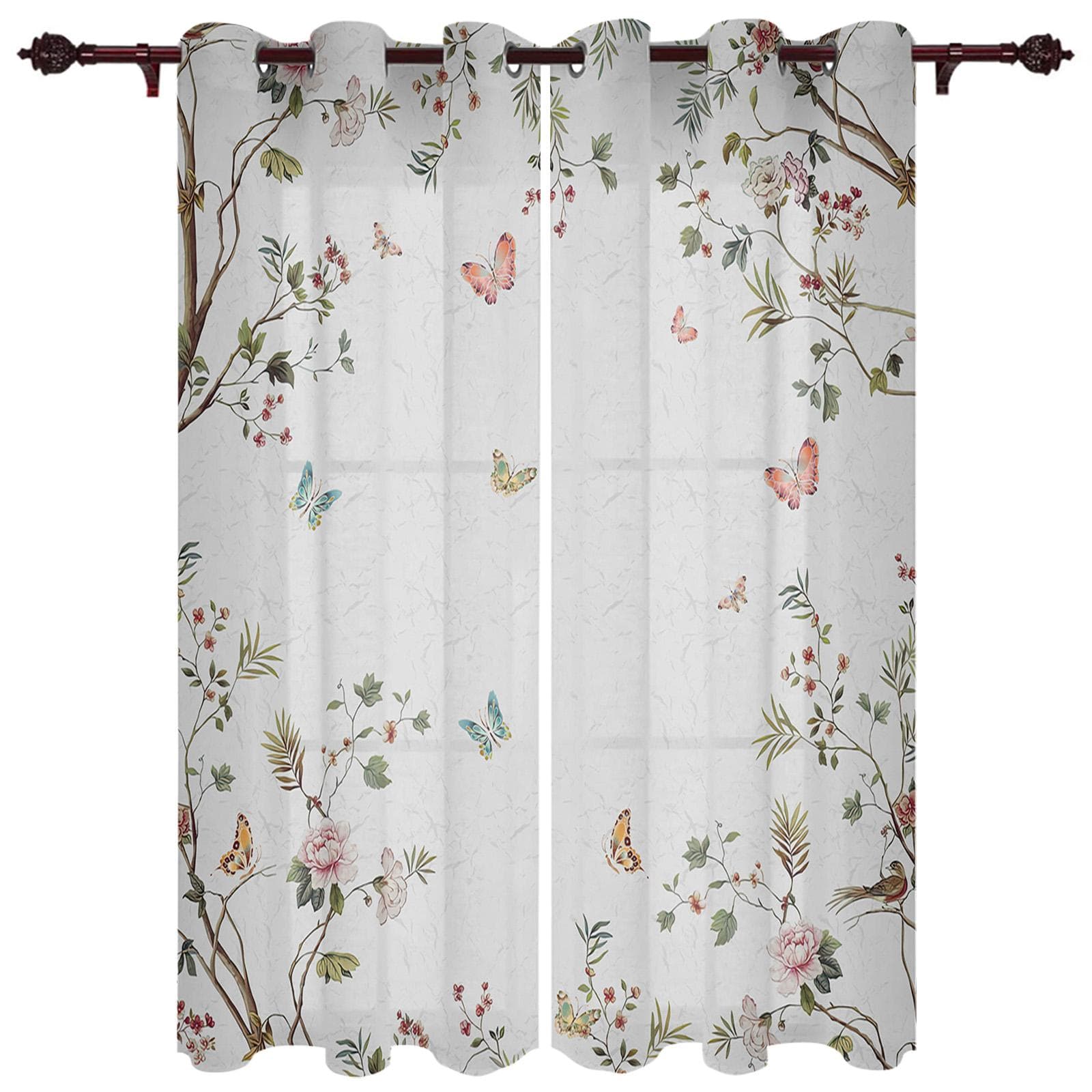 Antique Flower Leaf Butterfly Window Curtain Living Room Luxury Valance Curtain for Bedroom Home Kitchen Decor Curtain 135W x 60H(cm) x1