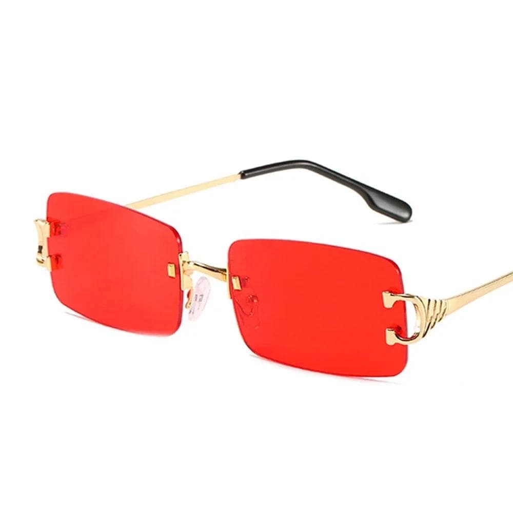XaYbZc Blue Rectangular Sunglasses Rimless Metal Fashion Square Sun Glasses For Men Women Gradient Lens UV400 As Picture
