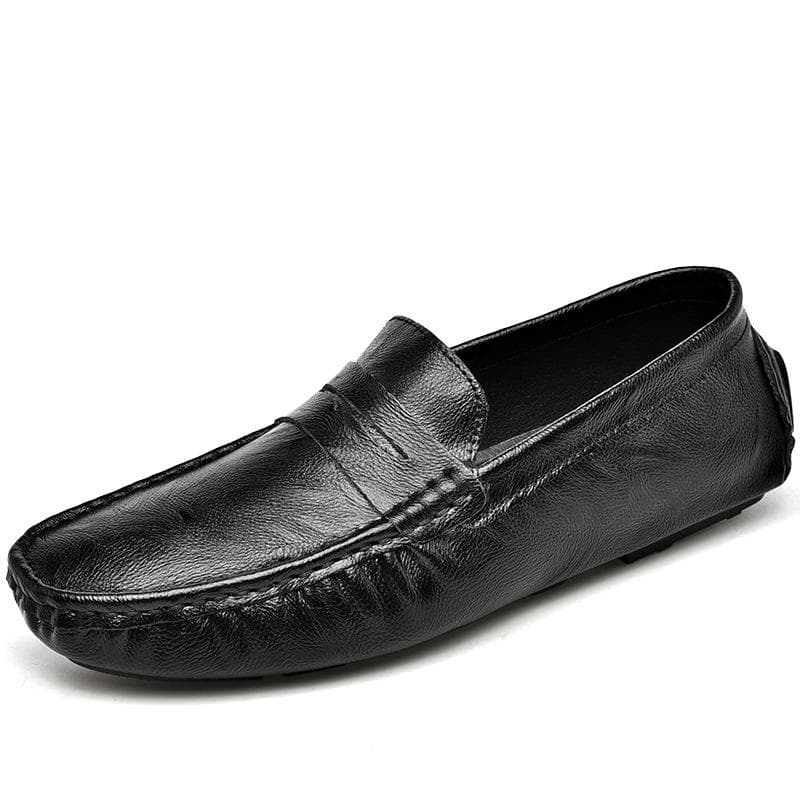 Genuine Leather Men Casual Shoes Soft Moccasins Men's Flats Fashion Brand Men Loafers Breathable Driving Shoes 40 black