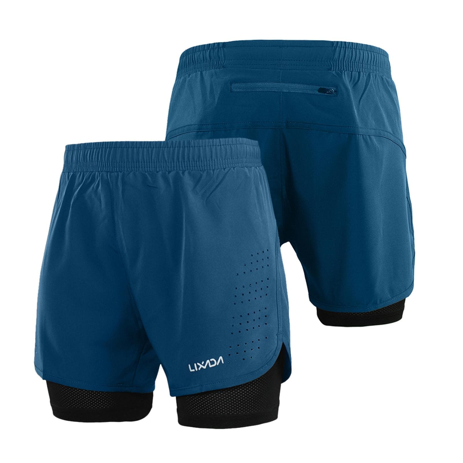Lixada Men's 2-in-1 Running Shorts Quick Drying Breathable Active Training Exercise Jogging Cycling S dark blue