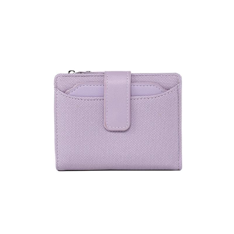 Fashionable Women's Folding Short Wallet PU Leather Zipper Coins Purses Solid Color Versatile Pouch Bag Card Holder purple