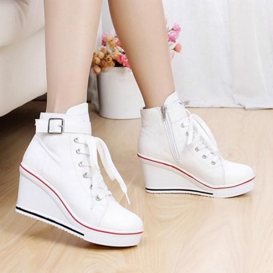 Womens Wedge High Top Sneakers Casual Sport Outdoor Sneakers 42 white