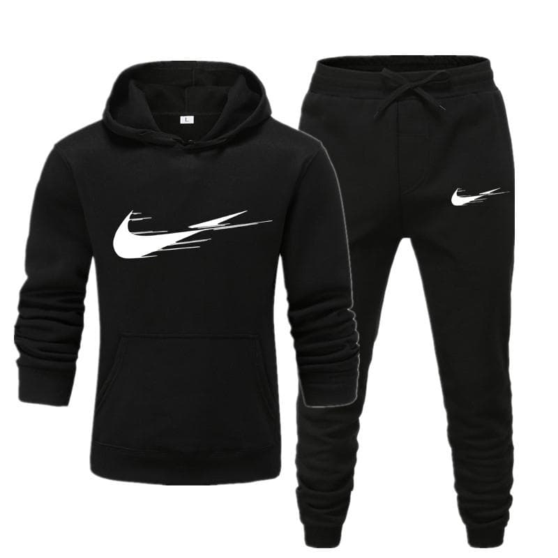 khaki Men/women Sportswear Sets Spring Autumn Brand Hooded Sweatshirt Casual Tracksuit Men 2 Piece Hoodies + Pants Men Clothing M black