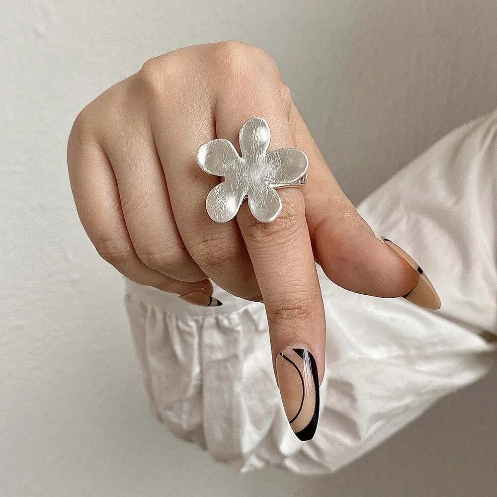 ALLYES Minimalist Geometric Chunky Silver Color Rings for Women Men Trend Matte Adjustable Elastic Rope Finger Ring Jewelry Gift