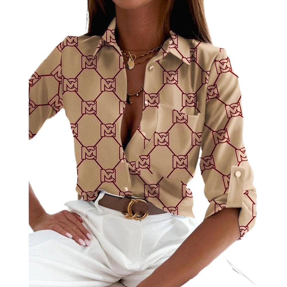 GMXIA Women's Fashion Casual Summer Long Sleeve POLO-Neck Blouses & Shirts XXL
