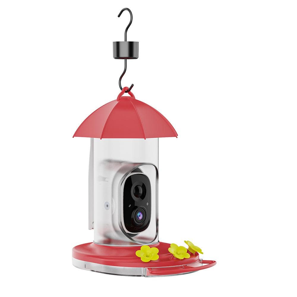 Smart Hummingbird Feeder with Camera Solar Powered Wireless Outdoors Bird Feeder with Ant Moat No Solar Powered red