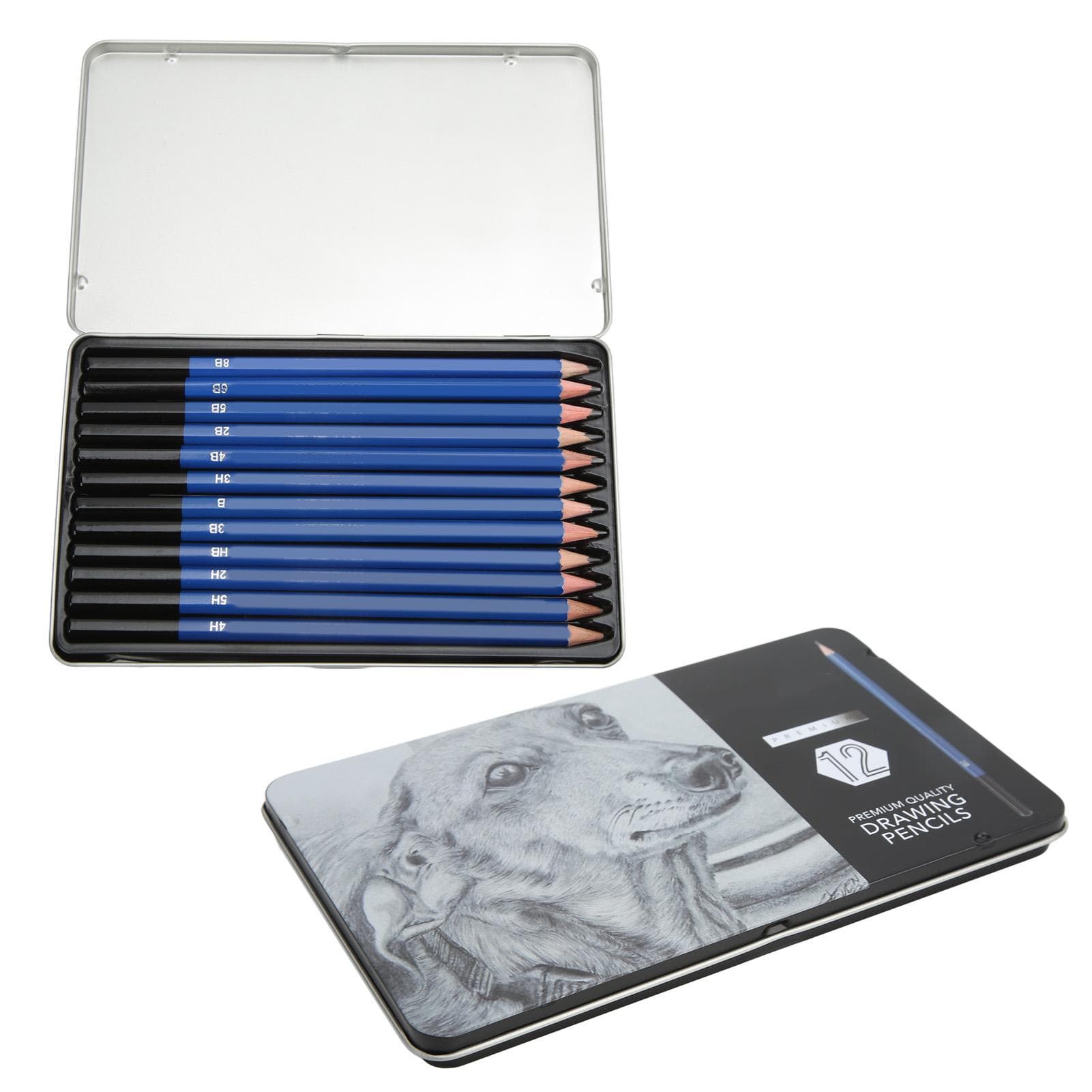 12PCS Sketch Pencils Glossy Coloring Environment Sketching Pencil Kit with Iron Box for Beginners