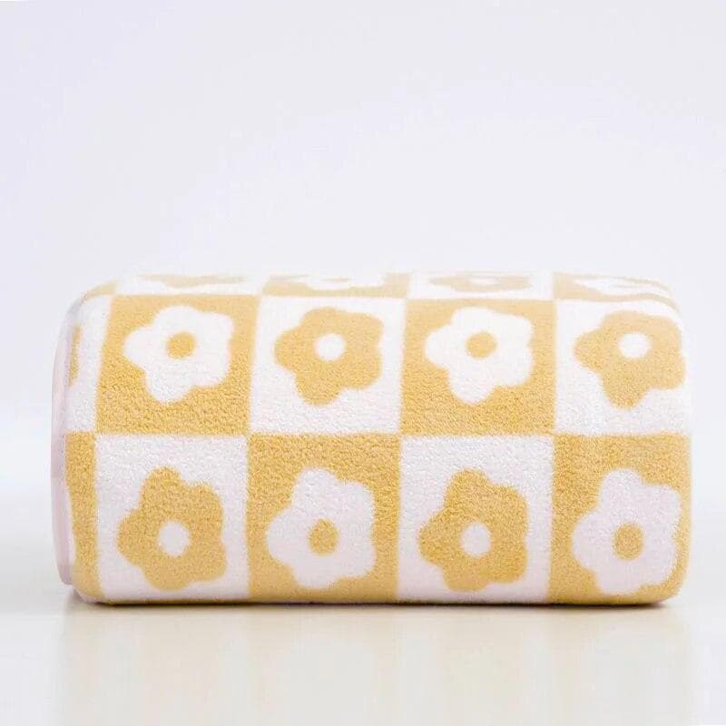 35x75cm Flower PatternCoral Velvet Absorbent Quick Drying Face Towel Soft Adults Face Hand Towels Bathroom Microfiber Bath Towel 75x35cm&1pc yellow