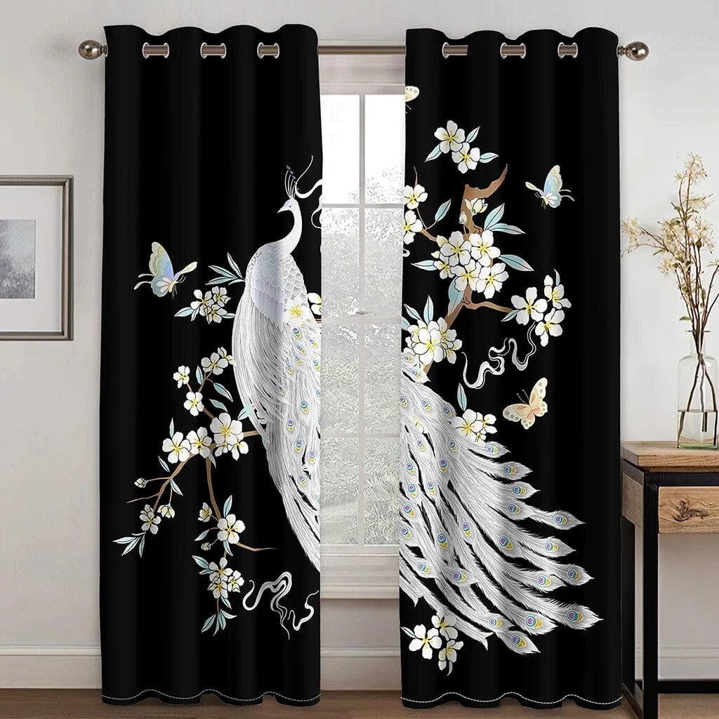 3D Digital Printing Custom Vintage Peacock With Flower Morden Luxury Bedroom Thick Window Curtains For Living Room 2 Panels W75xH166(CM)x2PCS-Grommet Top