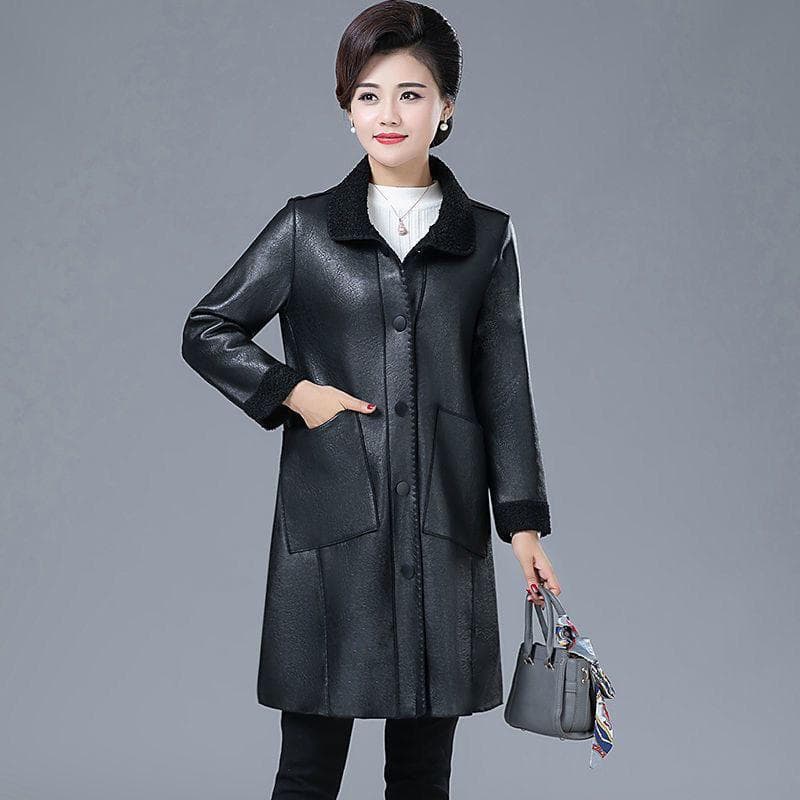 Leather Jacket, Women's Mid Length Winter Versatile, Loose and Plush Thick Oversized Windbreaker Jacket 5XL
