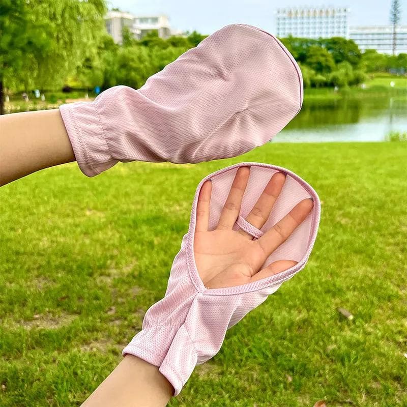 Ice Silk Open-fingered Short Sunscreen Gloves Sleeve Women Thin Driving Outdoor Riding Gloves Mittens Sun Protection Gloves pink