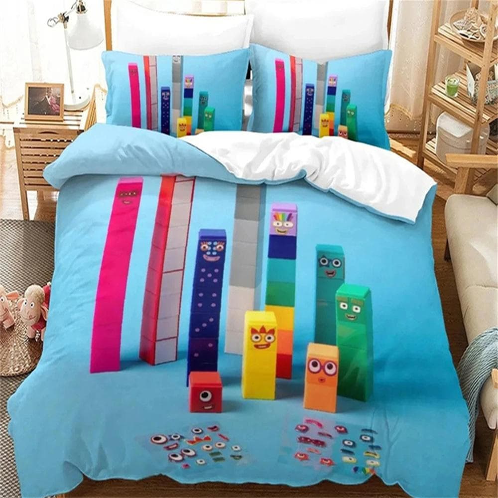 Cartoon Number-Blocks Bedding Set Duvet Cover Bed Set Quilt Cover Pillowcase Comforter King Queen Size Boys Adult Bedding Set&AU Single140x210cm