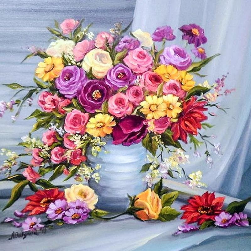 Diamond Embroidery  Beautiful Flower Arrangement  DIY Diamond Painting Cross Stitch Needlework 30x30CM