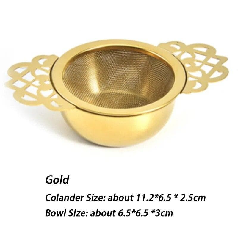 Double-layer Fine Mesh Tea Strainer Stainless Steel Filter Sieve Teaware Lace Tea Drain Useful Tea Infusers Kitchen Accessories gold