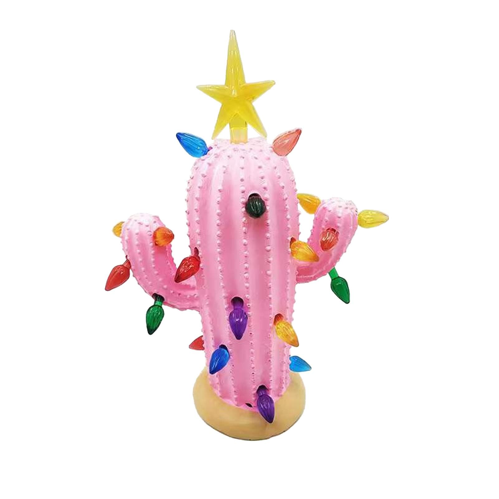 Resin Christmas Cactus with Lights Vintage Nostalgic Christmas Cactus Tabletop Ornament Christmas