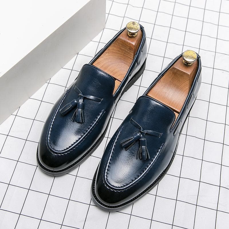 High Quality Loafers Men's Formal Wear Business Slip-on Fringed Leather Shoes Blue Casual Shoes Comfortable Soft Bottom Moccasin 45 blue