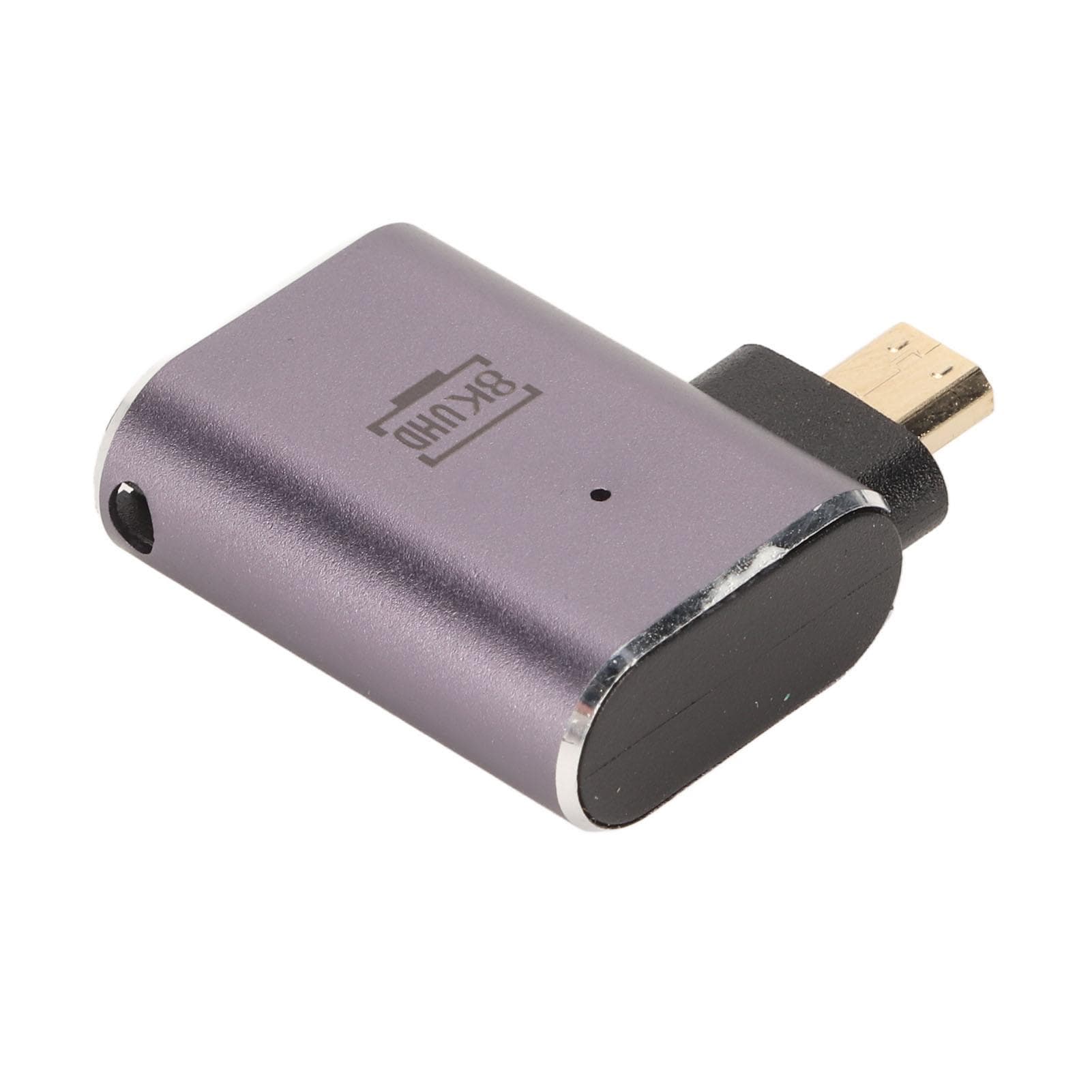 Left Angle HD Female to Micro HD Adapter with LED Light 48Gbps Support 8K Resolution Plug and Play
