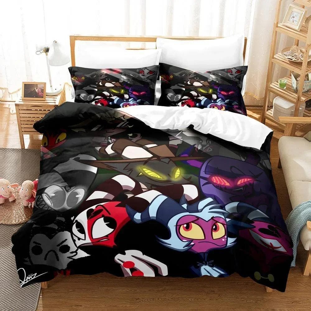 3D Printed Helluva Boss Bedding Set Duvet Cover 3Pcs Cover Single Twin Quilt Adult Boys Bedclothes Duvetcover Sets Home Textile US Twin(172x218cm)